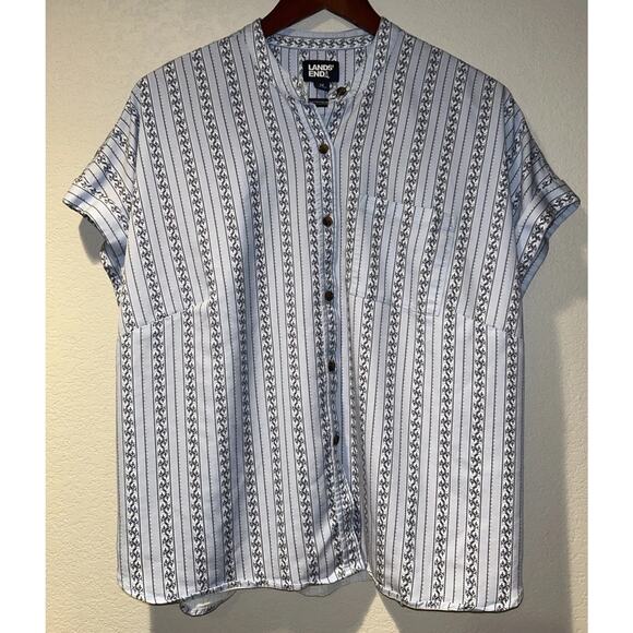 Lands End Womens 1x Blue Striped Oversized Smock Top Beach Resort Minimalist - Picture 1 of 8